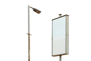 White billboard and street light on white background isolated on a transparent background