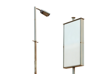 White billboard and street light on white background isolated on a transparent background