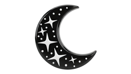 Black Crescent Moon with White Stars and Dots