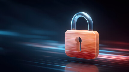 Secure data privacy concept with glowing padlock and motion light trails conveying protection