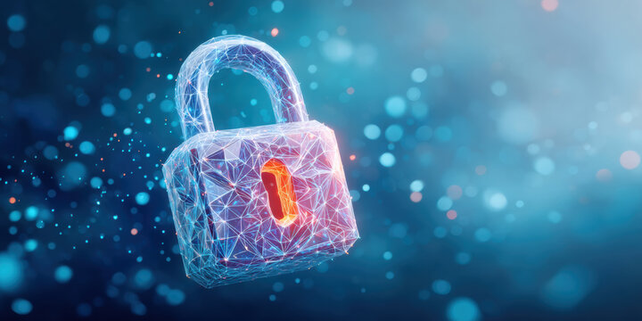 Secure digital lock data privacy concept glowing network padlock in cyber space - Powered by Adobe