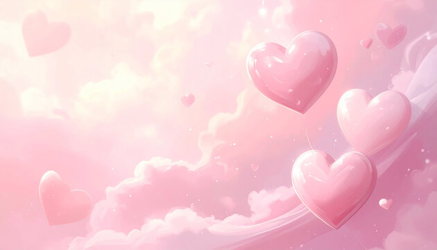 ふんわり浮かぶハートが可憐に彩るパステルピンクのバレンタイン背景素材 &ndash; Cute Floating Hearts on Soft Pastel Pink Valentine Background