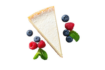 Slice of cheesecake with berries isolated on transparent background