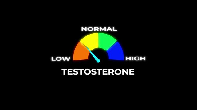 Animated Testosterone Level Meter, Male Hormone Indicator with Low High Scale on White Background
