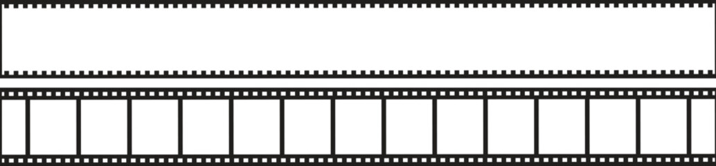 Obraz premium Blank horizontal strip of black and white motion picture film reel template for custom content insertion