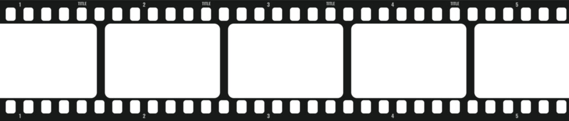 Blank horizontal strip of black and white motion picture film reel template for custom content insertion