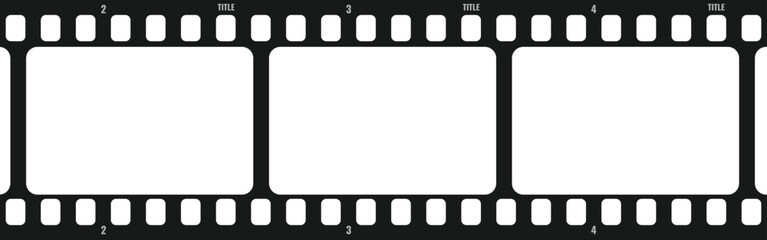 Blank film strip frames ready for photographic images or cinematic video content replacement mockup