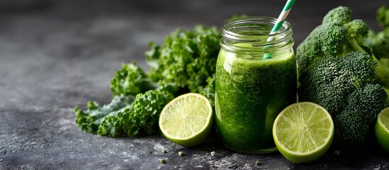 glass with green fruits and vegetables for detox. Healthy diet