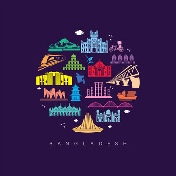 set of Bangladesh landmark  icons royalty free vectors illustration art for Logo, T shirt, banner, card design.world tourism day