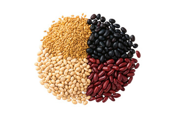 Four types of beans arranged in a circle isolated on transparent background