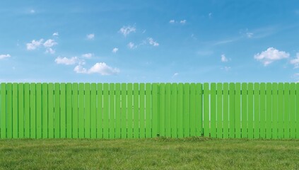 Fototapeta premium Fence structure extending across landscape with grass and sky showing minimal rural environment and boundary design.