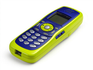 A colorful mobile device with a classic design rests on a bright white surface, ready for use Generative AI