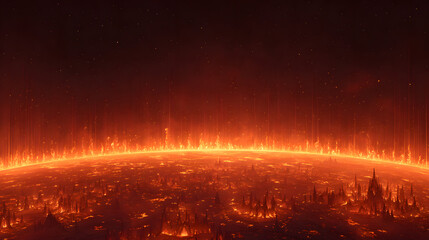 Fantasy world burning crusade core style background with fiery epic atmosphere and copy space