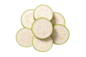 Stack of freshly sliced zucchini rings isolated on transparent background