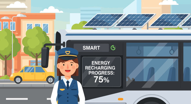 Bus Driver Standing Next to Electric Bus.