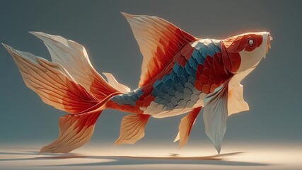 Stunning koi fish with vibrant orange, red, and blue scales swimming dynamically, evoking a sense of freedom and beauty in water