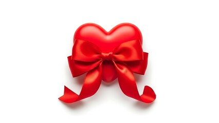 Red bow heart symbol isolated on white background