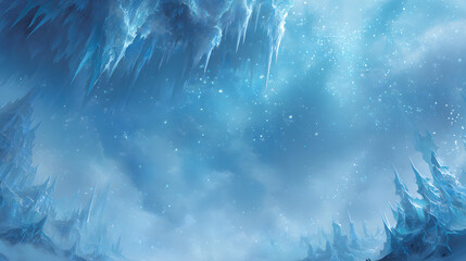 Fantasy world ice core style background with frozen textures and centered empty copy space