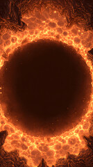 Fantasy world molten core style background with fiery textures and centered empty copy space