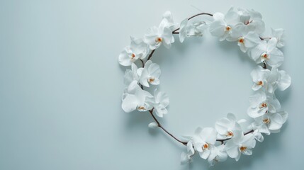Minimalist white orchid wreath with space for text, sophisticated, classy, clean, luxury