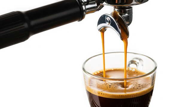 Coffee espresso machine pouring into cup isolated on transparent background