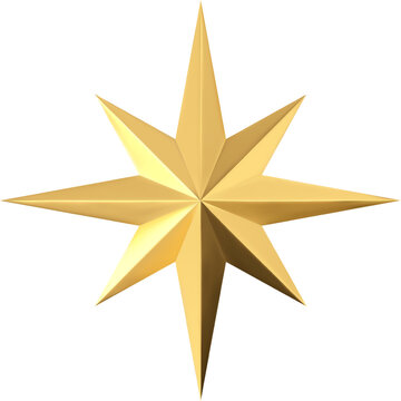 Golden eight point star symbol on white