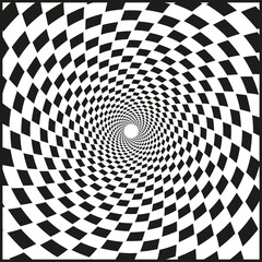 Naklejka premium Optical illusion funneling black white checkered vortex
