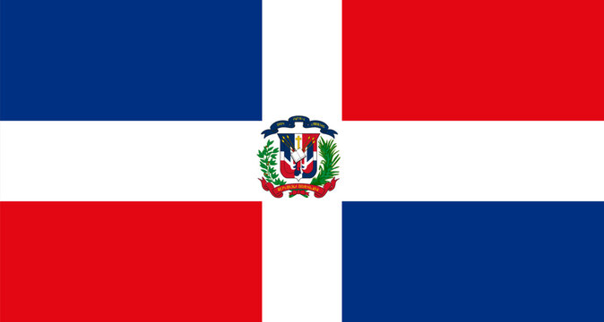 Dominican Republic national flag with coat of arms waving