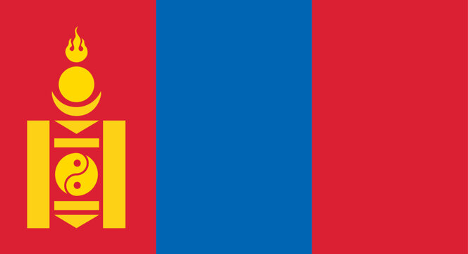 Mongolia national flag displaying traditional soyombo symbol