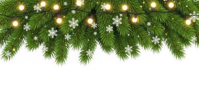 Christmas garland with lights and snowflakes isolated on transparent background - Powered by Adobe
