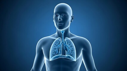 Human body anatomy illustration showing lungs and respiratory system from front view