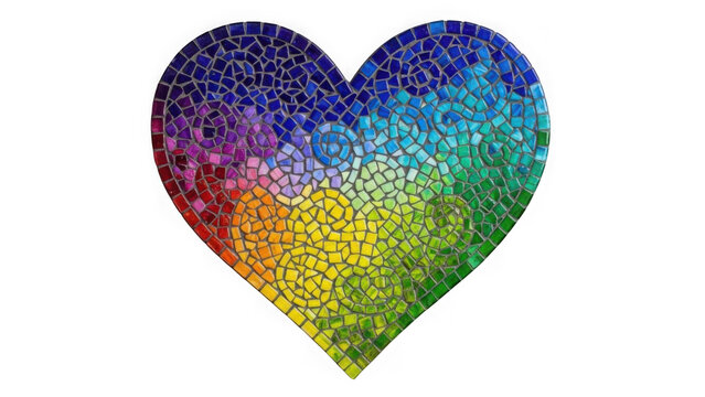 Colorful mosaic heart on transparent background