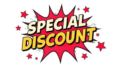 Obraz premium A vibrant comic book style illustration of a special discount offer with bold text and red stars