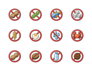Allergy warning isometric 3d icon set. Flat vector food symbols isolated.