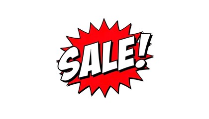A bold and eye-catching sale sign with a red starburst and white text on a clean white background