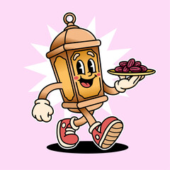 Retro Cartoon Mascot Ramadan Lantern Character with Dates for Islamic Celebration