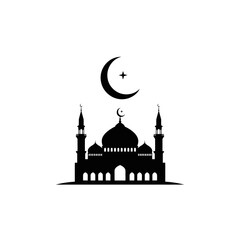 Fototapeta premium Mosque Silhouette with Crescent Moon and Star Icon