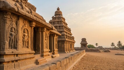 Ancient temples showcase intricate carvings in indian coastal city in india, reflecting rich cultural heritage and stunning architecture