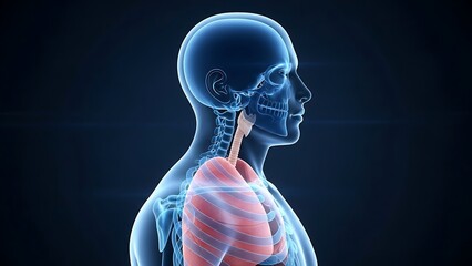 Transparent Human Torso Illustration Showcasing Respiratory System from Side View