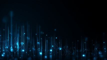 Abstract technology background with blue digital lines and dots resembling a microcircuit or data flow. Concept of cybersecurity, artificial intelligence and high technology.