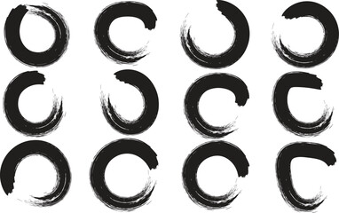 Abstract Black Brushstroke Circles - Artistic Modern Vector Design Elements