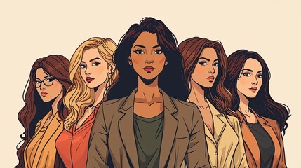 Empowering female theme Group of Confident Businesswomen Standing Together in Stylish Attire, International Womens Day