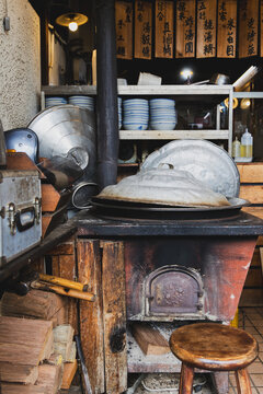 Traditional Wood-Fired Stove at a Hakka Restaurant Entrance in Nanzhuang