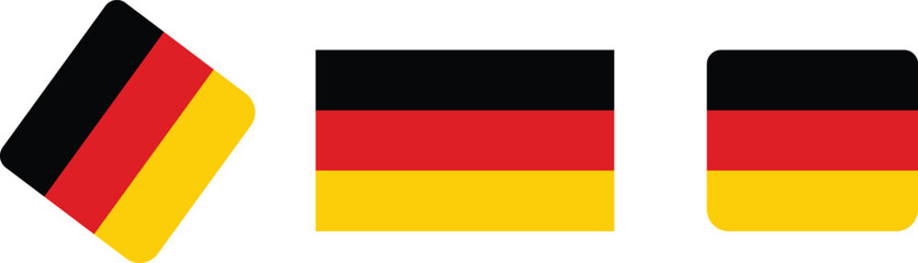 Germany Flag Icon Set with Rectangle and Rounded Square Shapes, German National Flag Vector for Travel Apps and Language Learning Websites, Deutsch Country Badge.