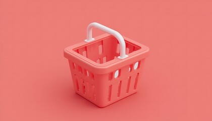 Fototapeta premium A pink shopping basket with a white handle on a matching pink background