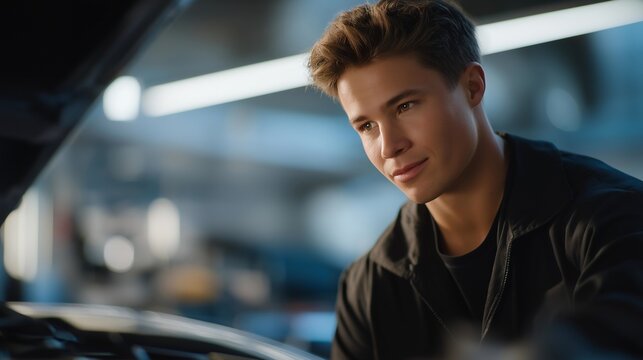 Automotive professionals use onboard data and diagnostics equipment to examine engine behavior, improving car safety and drivability. cinematic color correction, natural uneven lighting yet gentle