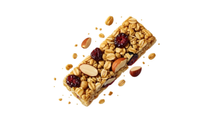 Delicious Granola Bar with Nuts and Dried Fruits on Black Background