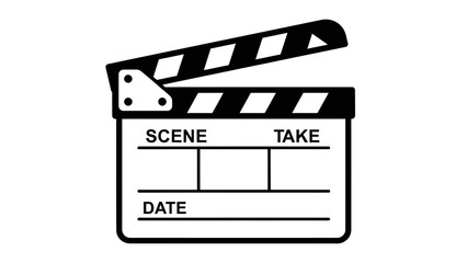Fototapeta premium Black and white illustration of a classic movie clapperboard used in film production.