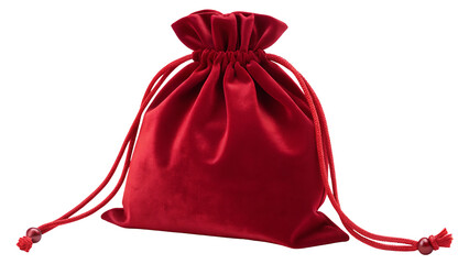 Elegant red velvet drawstring bag on transparent background