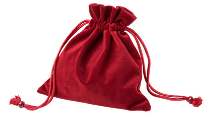 Luxurious red velvet drawstring pouch with elegant tassels
